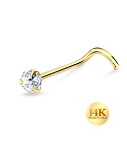 14K Gold 2 mm. Round CZ Nose Stud 14KY-NSKB-109